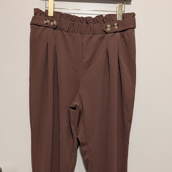 No Comment Plus NY-LA Women's Size 1X Brown Paperbag Pants Tapered Leg Pull On - Picture 2 of 16